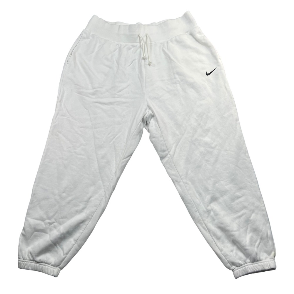 Nike Sweatpants Women 1X White Fleece Joggers Embroidered Swoosh Logo Drawstring